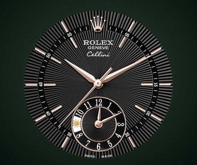 The 39 mm copy Rolex Cellini Dual Time Zone 50525 watches have black dials.