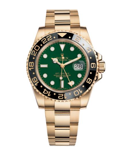 The luxury fake Rolex GMT-Master II 116718LN watches are made from yellow gold.