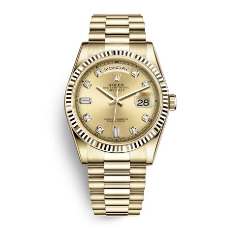 The gold fake watches have champagne dials.